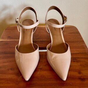 14th & Union Cream Patent Leather Pointed Toe Kitten Heel Slingback Heels 8M